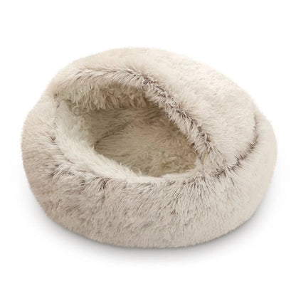 Cat Bed round Plush Hooded Cat Bed Cave, for Indoor Cats or Small Dog Beds, Calming Pet Beds Calm Anti-Nxiety Dog Bed, Waterproof Bottom Washable (16"X16")